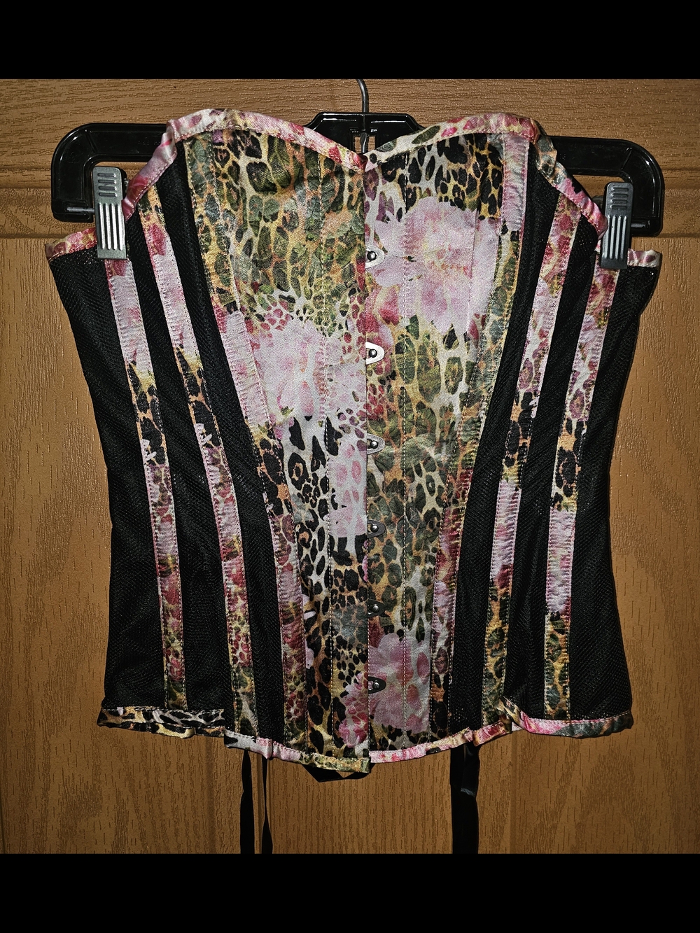 New Corset Story Floral Leopard Print Corset Top - Pink, Green, Black
